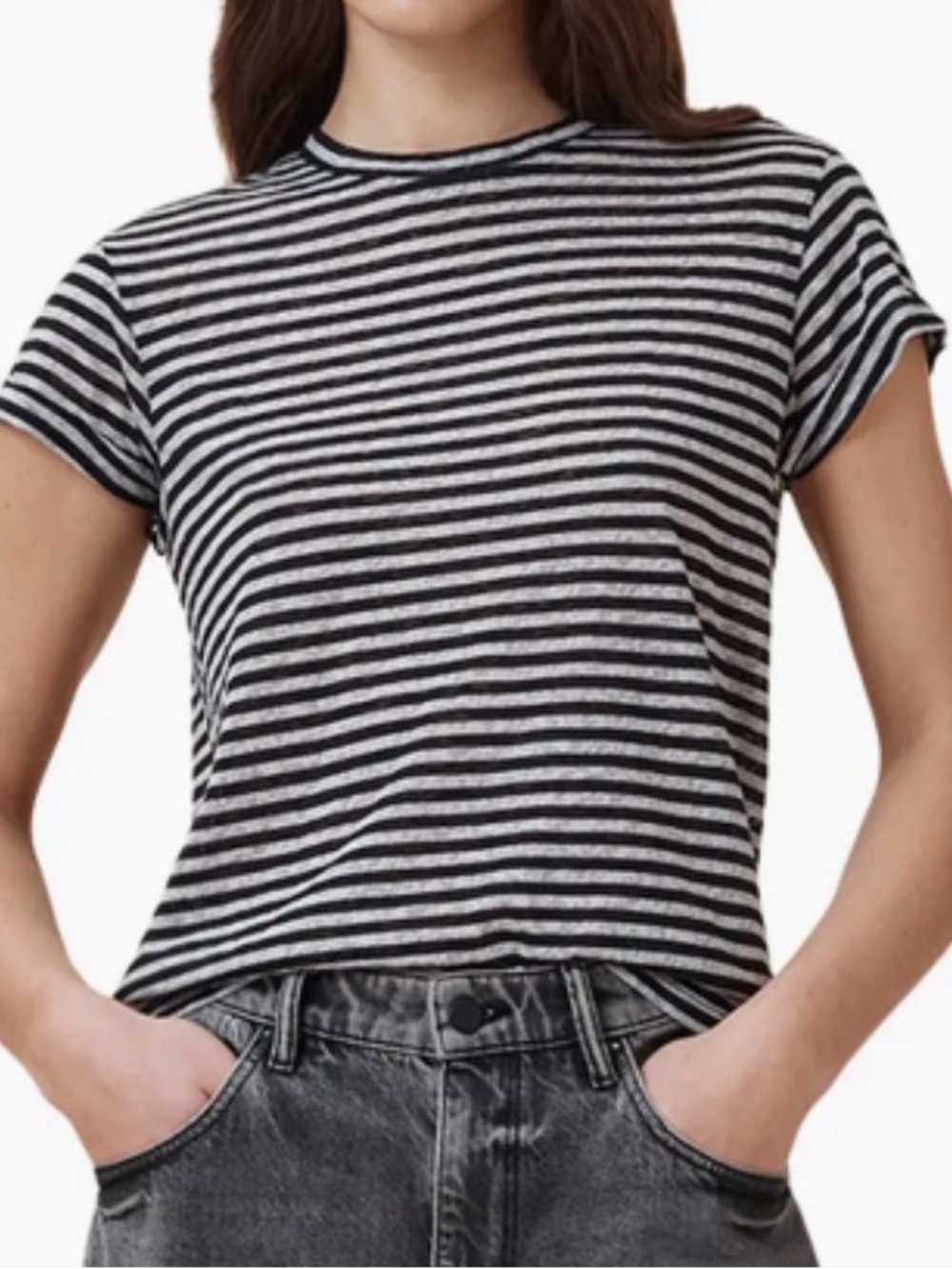 All Saints Black & White Stripe Short Sleeve Tee